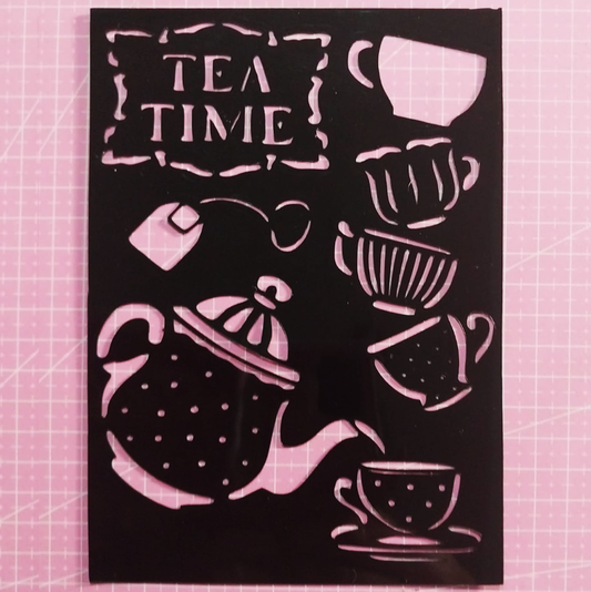 Stencil Tetera y Tazas de Té "Tea Time" 13x19 cms (S150)