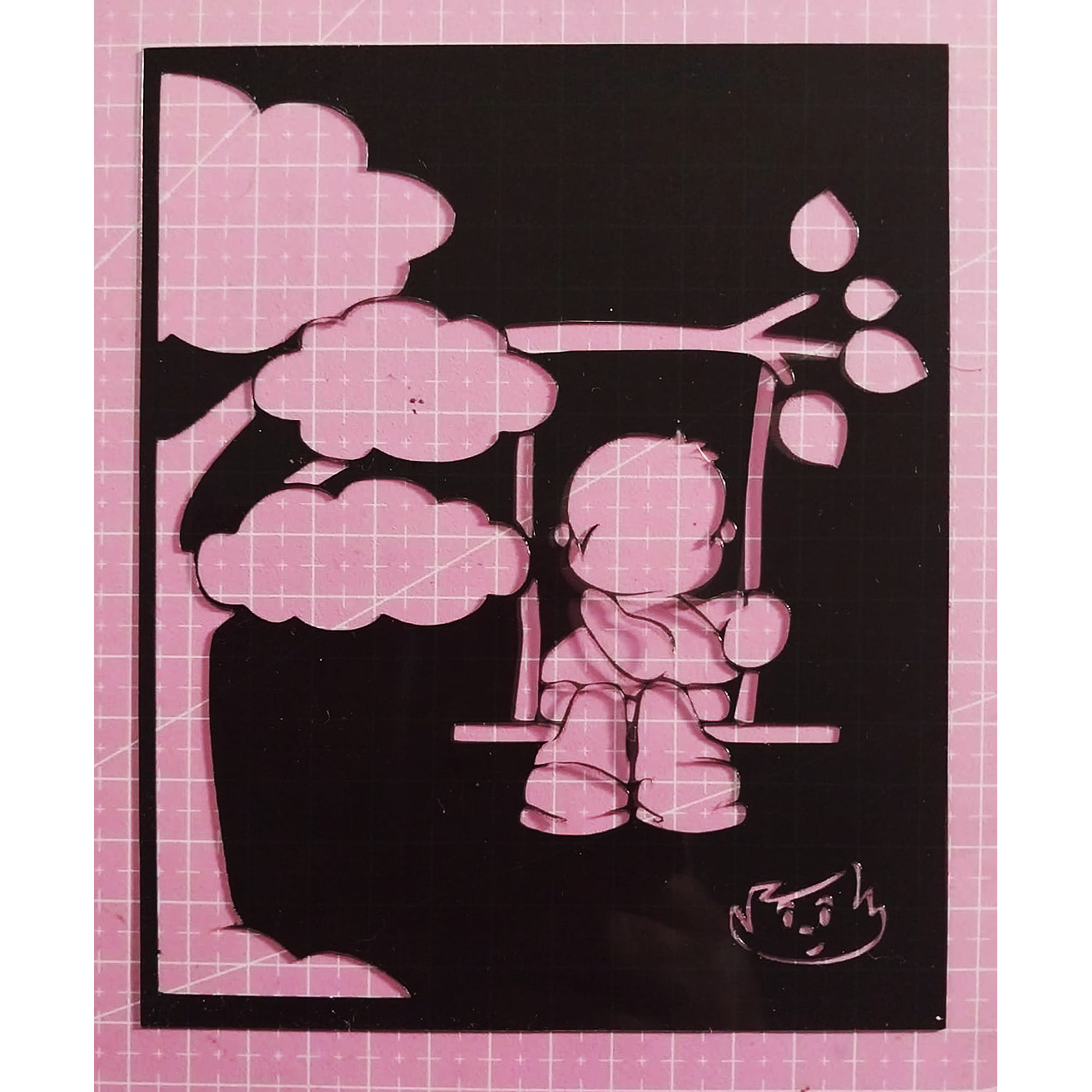 Stencil Niño en columpio y árbol 13x16 cms (S181)