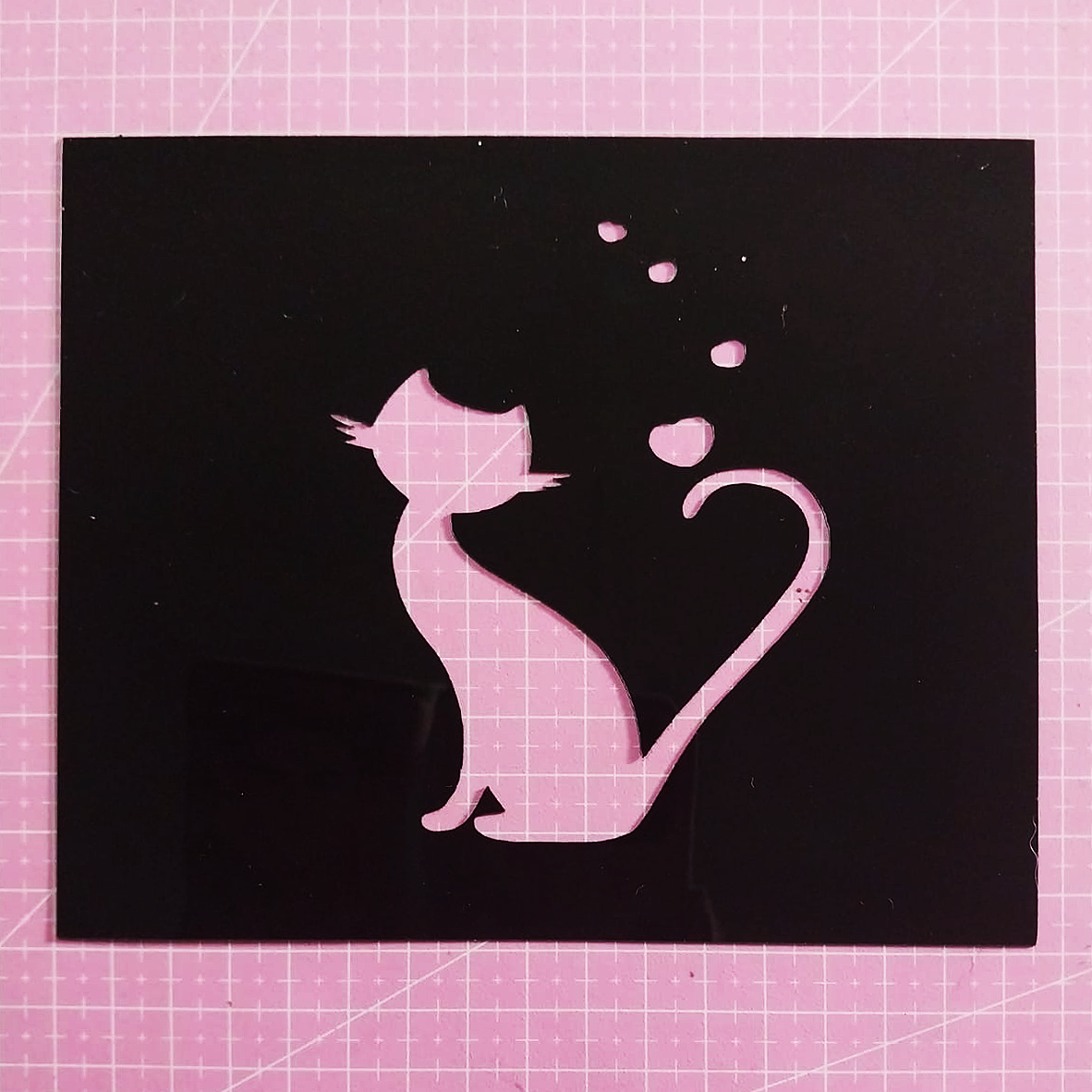 Stencil Gato y Corazones 16x14 cms (S185)