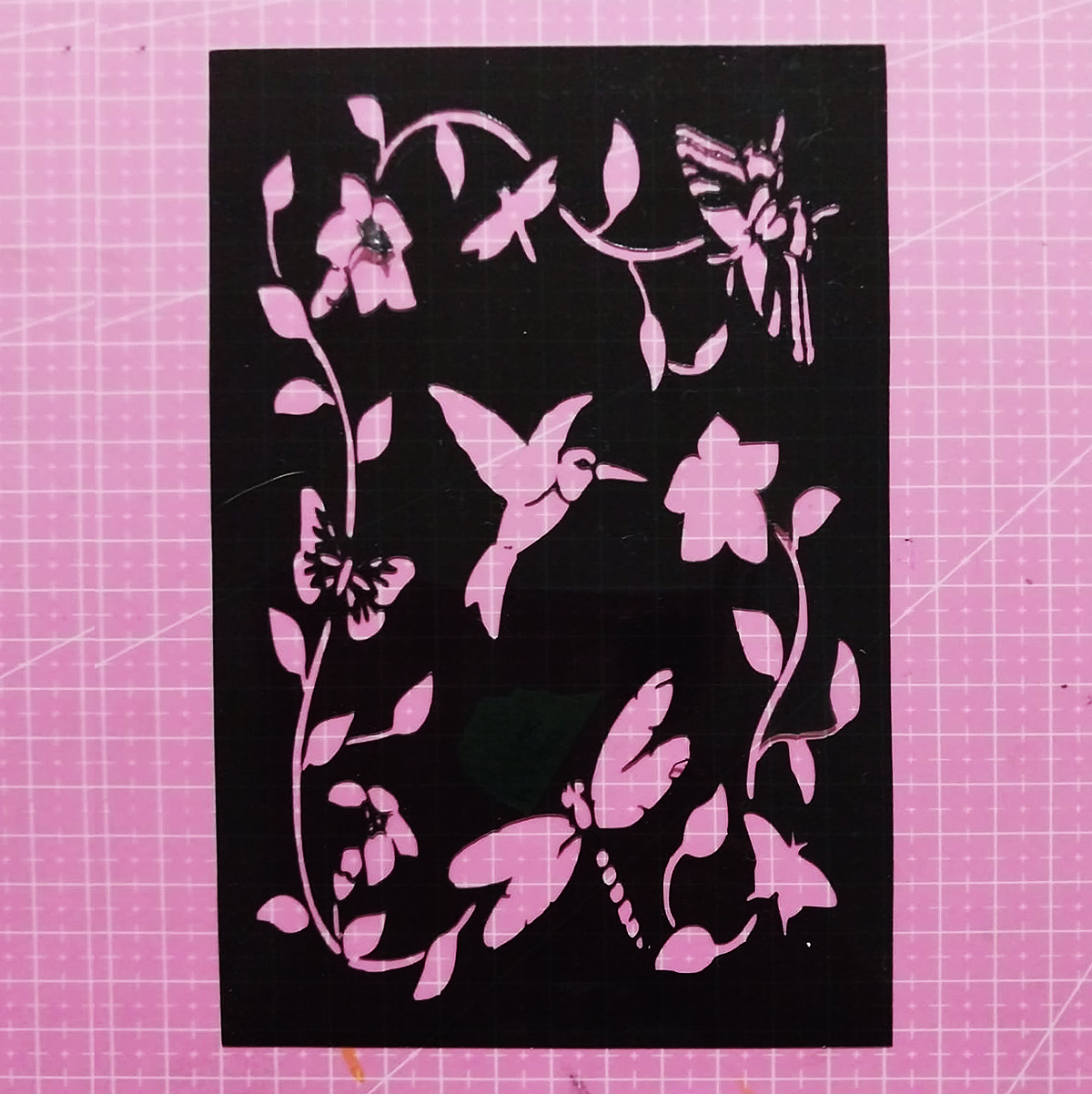 Stencil Pajaro Picaflor y Flores 12x20 cms (S202)