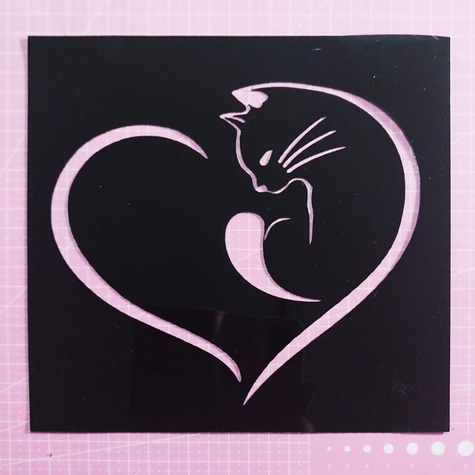 Stencil gato y corazón 24x20 cms (S177)