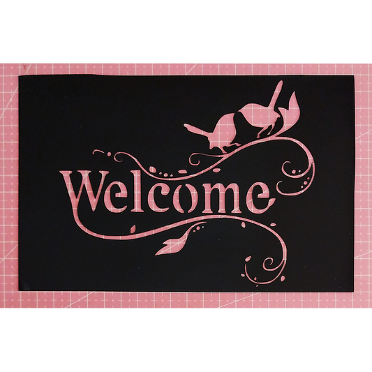 Stencil texto "Welcome" y pajaritos 20x13 cms (S190)