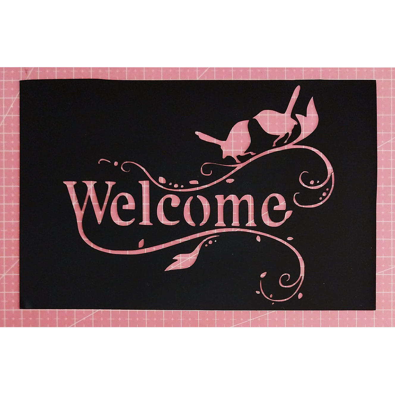 Stencil texto "Welcome" y pajaritos 20x13 cms (S190)